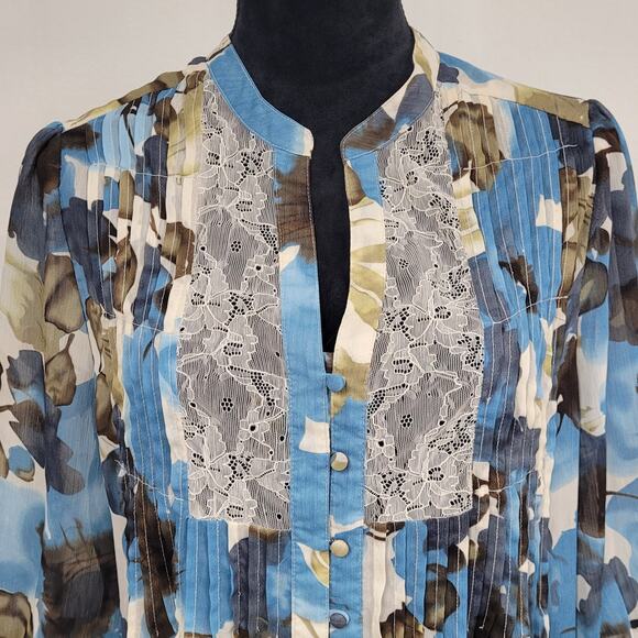 cj banks Women's Blouse Multi Colored  Button Down, 3/4 Sleeve, Covered buttons - Picture 2 of 5